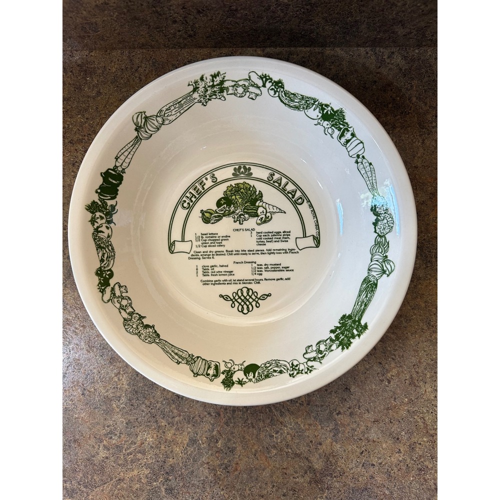 Vintage Royal China Co Garden Classics Chefs Salad Recipe Bowl Green White 12 in